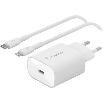 Зарядний пристрій Belkin USB-С 25W PD PPS + cable USB-C-Lightning 1m (WCA004VF1MWH-B5)