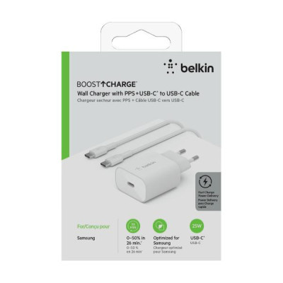 Зарядний пристрій Belkin USB-С 25W PD PPS + cable USB-C 1m (WCA004VF1MWH-B6)