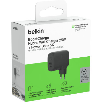 Зарядний пристрій Belkin USB-С 25W PD + PowerBank 5000mAh + cable USB-C 1m (BPZ003BT1MBK-B6)