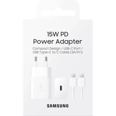 Зарядний пристрій Samsung USB-С 15W White + Cable USB-C 1m (EP-T1510XWEGEU)