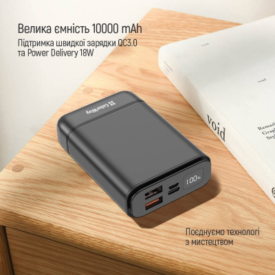 Батарея універсальна ColorWay 10 000 mAh Compact (USB QC3.0 + USB-C Power Delivery 18W) Bl (CW-PB100LPJ3BK-PDD)