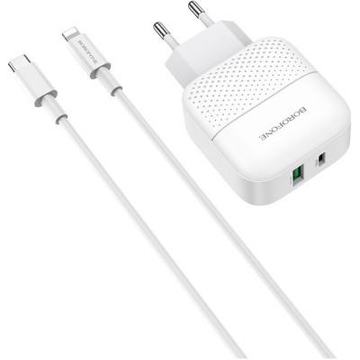 Зарядний пристрій BOROFONE BA46A Premium White + USB-C-Ligntning cable (BA46ACLW)