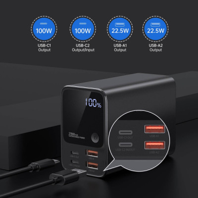 Батарея універсальна Choetech 27000mAh, PD/3.0/100W, USB-C*2/100+100W, USB-A*2/QC3.0/22.5W (B635-BK)