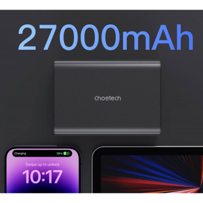 Батарея універсальна Choetech 27000mAh, PD/3.0/100W, USB-C*2/100+100W, USB-A*2/QC3.0/22.5W (B635-BK)
