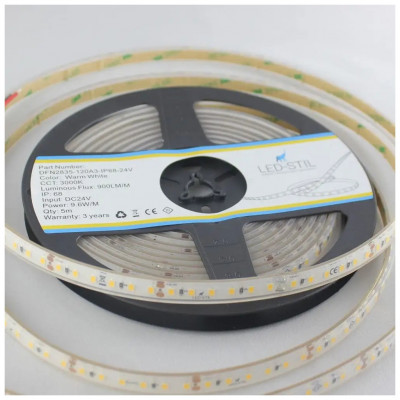 Світлодіодна стрічка LED-STIL 3000K 9,6 Вт/м 2835 120 діодів IP68 24 Вольта 800 lm теплое світло (DFN2835-120A3-IP68-24V)