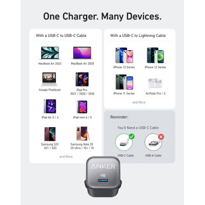 Зарядний пристрій Anker PowerPort 511 Nano III - 30W USB-C White (A2147G21)