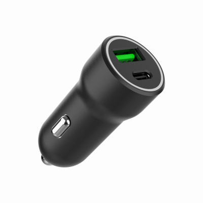 Зарядний пристрій Gembird 1xUSB-A (18W QC3.0) + 1xUSB-C (20W PD) black (TA-UC-A2PDQC20-CAR-01)