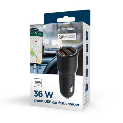 Зарядний пристрій Gembird 2xUSB-A (18W QC3.0) black (TA-UC-A2QC36-CAR-01)