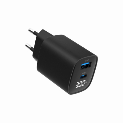 Зарядний пристрій Gembird 1xUSB-A (QC3.0 18W) + 1 Type-C (PD20W) LCD black (TA-UC-PDQC30LCD-BK-01)