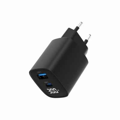 Зарядний пристрій Gembird 1xUSB-A (QC3.0 18W) + 1 Type-C (PD20W) LCD black (TA-UC-PDQC30LCD-BK-01)