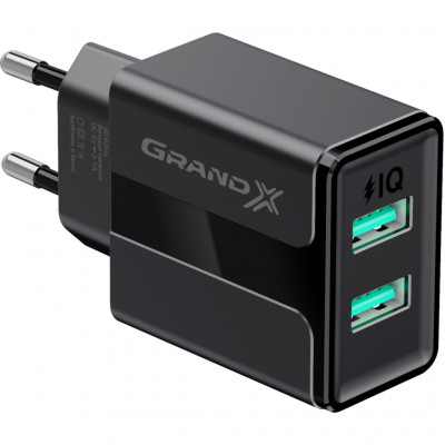 Зарядний пристрій Grand-X 5V 2,1A Black + cable USB-Lightning (CH15LTB)