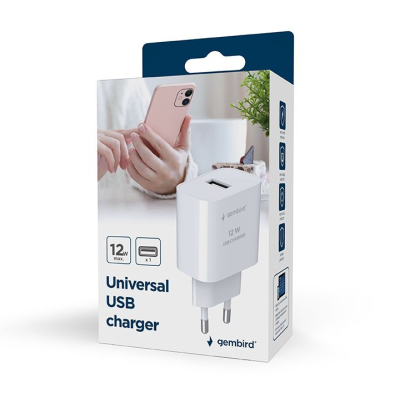 Зарядний пристрій Gembird 1xUSB-A 5V/2.4A (12W) white (TA-UC-1A12-01)