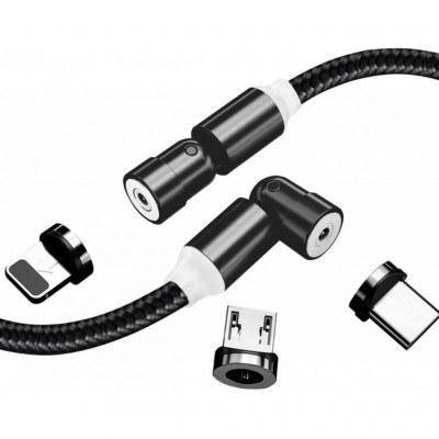 Дата кабель USB 2.0 AM to Lightning + Micro 5P + Type-C 1.0m Magnetic Ro ColorWay (CW-CBUU037-BK)