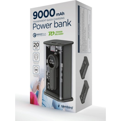 Батарея універсальна Gembird 9000mAh, QC3.0, Transparent (PB09-TQC3-01)