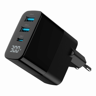 Зарядний пристрій Gembird 2хUSB-A (QC3.0 18W) + 1хType-C (PD20W) LCD black (TA-UC-PDQC30LCD-BK-02)