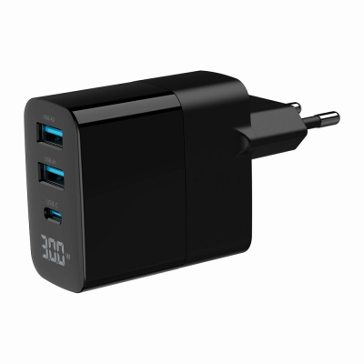 Зарядний пристрій Gembird 2хUSB-A (QC3.0 18W) + 1хType-C (PD20W) LCD black (TA-UC-PDQC30LCD-BK-02)
