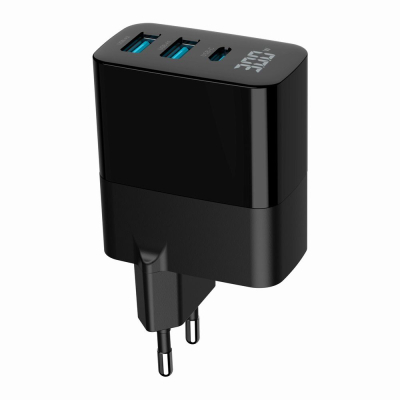 Зарядний пристрій Gembird 2хUSB-A (QC3.0 18W) + 1хType-C (PD20W) LCD black (TA-UC-PDQC30LCD-BK-02)
