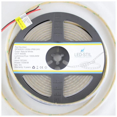 Світлодіодна стрічка LED-STIL 4000K 9,6 Вт/м 2835 120 діодів IP68 24 Вольта 850 lm нейтральне світло (DFN2835-120A4-IP68-24V)