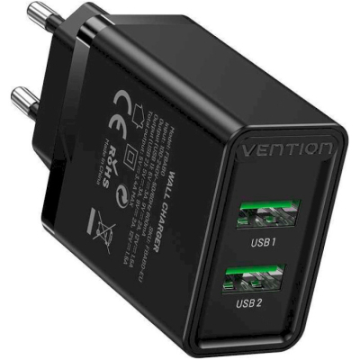 Зарядний пристрій Vention 2xUSB 36W (2xUSB-A) QC3.0 black (FBAB0-EU)