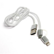 Дата кабель USB 2.0 AM to Lightning + Micro 5P 1.0m cotton PowerPlant (KD00AS1290)