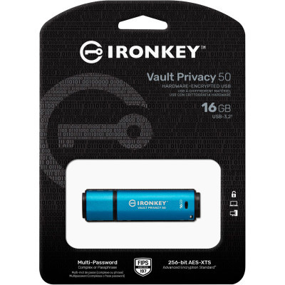 USB флеш накопичувач Kingston 16GB IronKey Vault Privacy 50 Blue USB 3.2 (IKVP50/16GB)