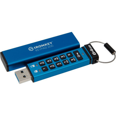 USB флеш накопичувач Kingston 64GB IronKey Keypad 200 AES-256 Encrypted Blue USB 3.2 (IKKP200/64GB)