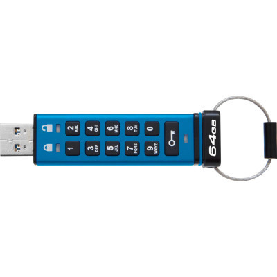 USB флеш накопичувач Kingston 64GB IronKey Keypad 200 AES-256 Encrypted Blue USB 3.2 (IKKP200/64GB)