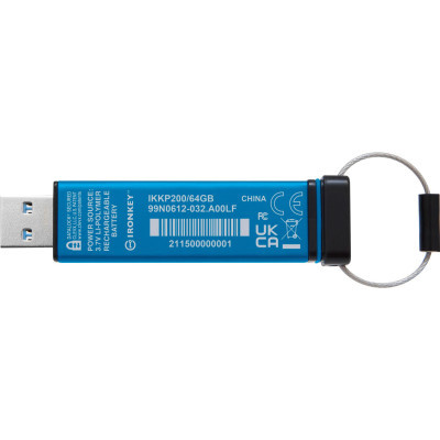 USB флеш накопичувач Kingston 64GB IronKey Keypad 200 AES-256 Encrypted Blue USB 3.2 (IKKP200/64GB)