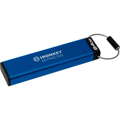 USB флеш накопичувач Kingston 64GB IronKey Keypad 200 AES-256 Encrypted Blue USB 3.2 (IKKP200/64GB)