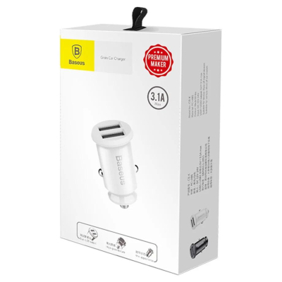 Зарядний пристрій Baseus Grain Metal 3.1A/2USB White (CCALL-ML02)