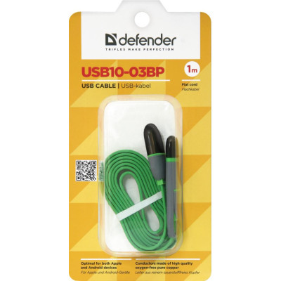 Дата кабель USB10-03BP USB - Micro USB/Lightning, green, 1m Defender (87489)