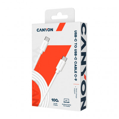 Дата кабель USB-C to USB-C 1.2m 100W 20V/ 5A white Canyon (CNS-USBC9W)