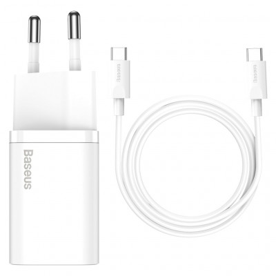 Зарядний пристрій Baseus 1xUSB 25W (USB-C) + Cable Type-C white (TZCCSUP-L02)