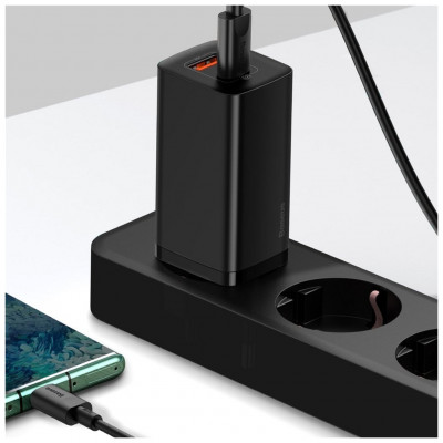 Зарядний пристрій Baseus 2xUSB 65W GaN (USB-C+USB-A) black (CCGAN2L-B01)
