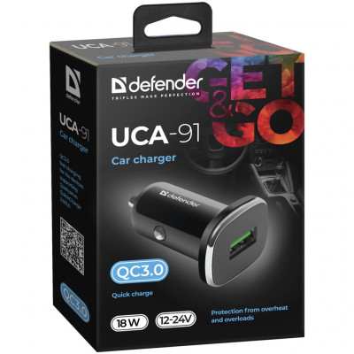 Зарядний пристрій Defender 1xUSB 18W (USB-A) QC3.0 3А UCA-91 (83830)