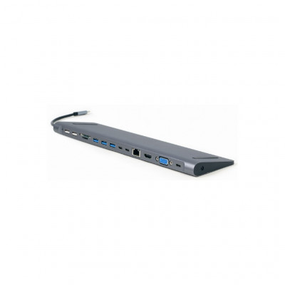 Концентратор Cablexpert USB-C 9-in-1 (Hub/HDMI/VGA/PD/card-reader/lan/audio) (A-CM-COMBO9-01)