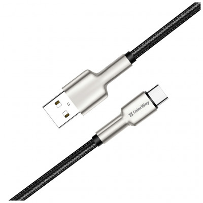Дата кабель USB 2.0 AM to Type-C 1.0m head metal black ColorWay (CW-CBUC046-BK)