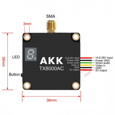 Відеопередавач (VTX) AKK AKK Ultra Long Range 8W 4.9G-6G 96CH (TX8000AC)