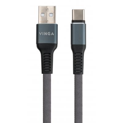 Дата кабель USB 2.0 AM to Type-C 1m flat nylon gray Vinga (VCPDCTCFNB1GR)