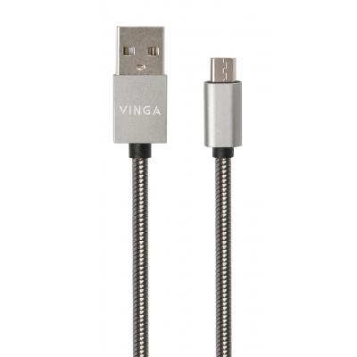 Дата кабель USB 2.0 AM to Micro 5P 1m stainless steel gray Vinga (VCPDCMSSJ1GR)