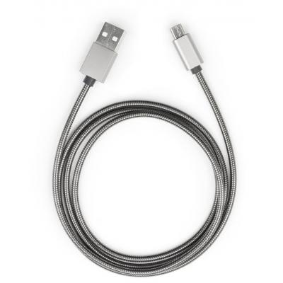 Дата кабель USB 2.0 AM to Micro 5P 1m stainless steel gray Vinga (VCPDCMSSJ1GR)