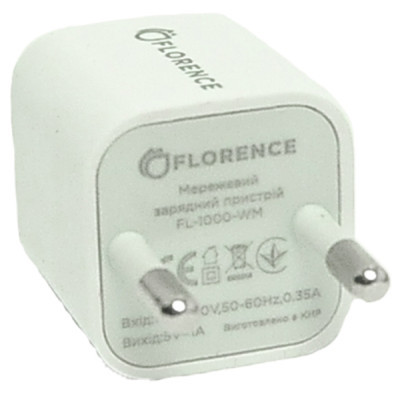 Зарядний пристрій Florence 1USB 1A + microUSB cable white (FL-1000-WM)
