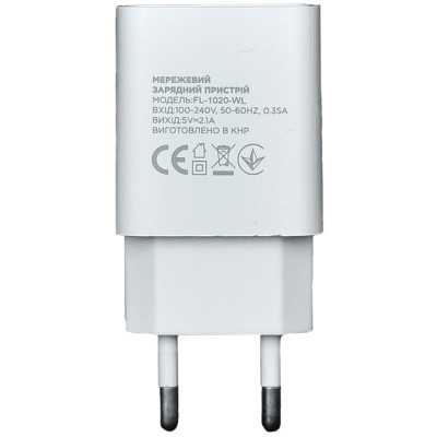 Зарядний пристрій Florence 1USB 2A + Lightning cable white (FL-1020-WL)
