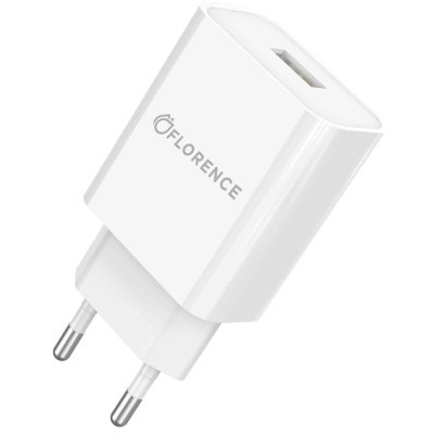 Зарядний пристрій Florence 1USB 2A + Lightning cable white (FL-1020-WL)
