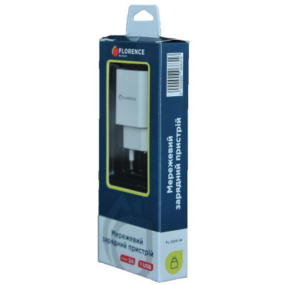 Зарядний пристрій Florence 1USB 2A White (FL-1020-W)