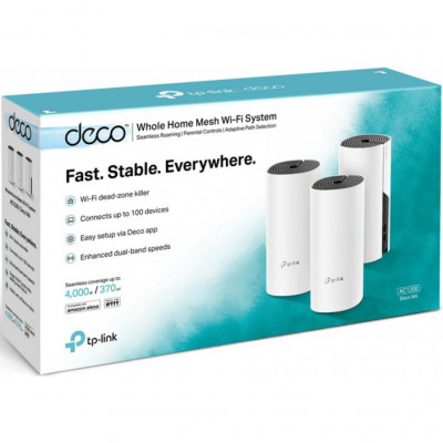 Точка доступу Wi-Fi TP-Link DECO E4 3 pcs AC1200, 2xFE LAN/WAN, MESH, MU-MIMO, Beamformi (DECO-E4-3-PACK)