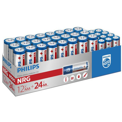 Батарейка Philips AA+AAA Power Alkaline лужна пак=24+12 (LR036G36W/10)