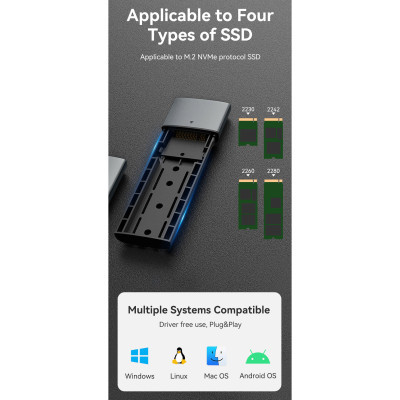 Кишеня зовнішня Vention SSD M.2 (NVME) M-key USB Type-C 3.2 gray (KPGH0)