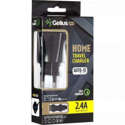 Зарядний пристрій Gelius Pro Edition Auto ID 2USB + Cable iPhone 8 2.4A Black (00000072153)
