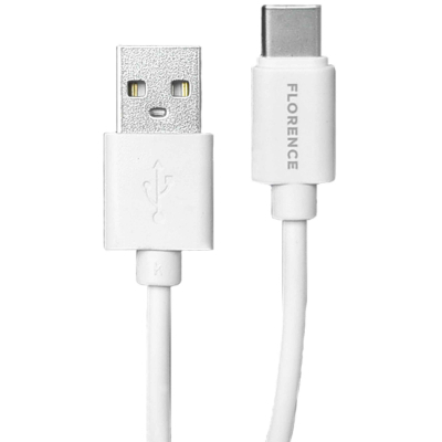Зарядний пристрій Florence 2USB 2A + Type-C cable white (FL-1021-WT)